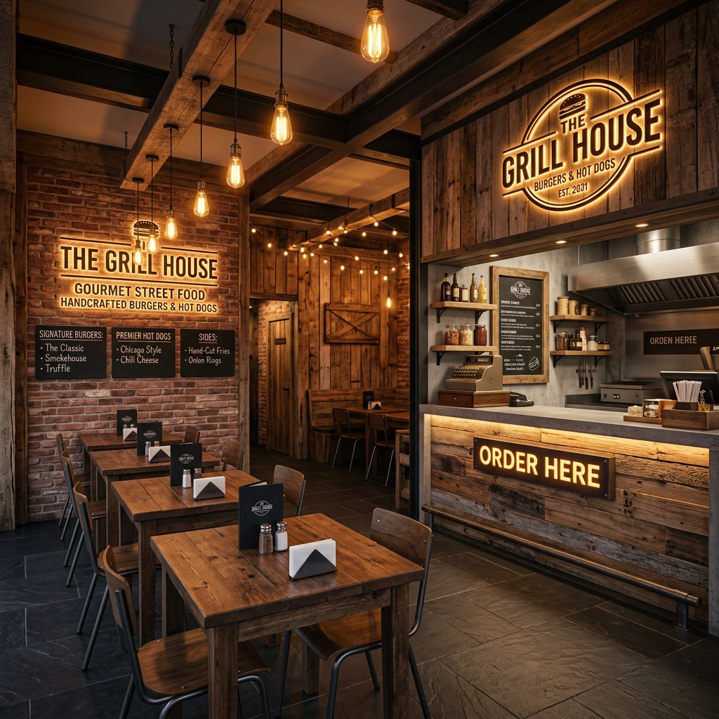 Interior acogedor y moderno de la hamburguesería Coope Burgers